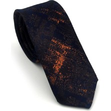 Gaffy Bej Kahverengi Desenli Lacivert Dokuma Kumaş Mendilli Slim Fit Kravat // SDK-2608-6