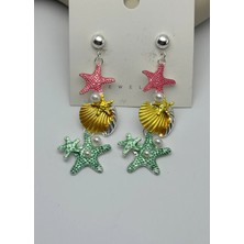 Biju Yılmaz Vip Deniz Yıldızı Inci Yeşil Pembe Küpe -  25-VIP283