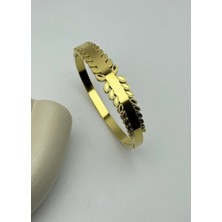 Biju Yılmaz Çelik Gold Yaprak Tasarım Kelepçe - 26KLP13