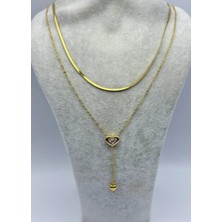 Biju Yılmaz Xuping Gold Ikili Kalpli Tasarım Kolye - 25-XPK83