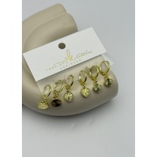 Biju Yılmaz Vip Gold Yuvarlak Yonca Kalp 6'lı Küpe - 26VIPKP51