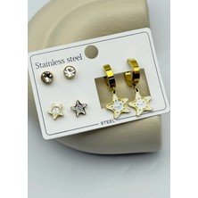 Biju Yılmaz Çelik Gold Taşlı Yıldız 6'lı Küpe - 25-CLK76