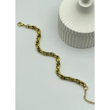 Biju Yılmaz Çelik Gold Kalın Halka Zincir Bileklik 25-BLK99