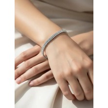 Biju Yılmaz Çelik Silver Yan Yana Yuvarlak Taşlı Su Yolu Bileklik - 26SLB26