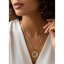 Biju Yılmaz Çelik Gold Taşlı Çeyreklik Kolye - 26CLKO23