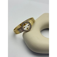 Biju Yılmaz Çelik Gold Taşlı Şeritli Çeyreklik Kelepçe - 26KLP01