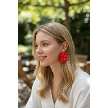 Tokuşka Çiçek Motifli Örgü Turuncu Küpe