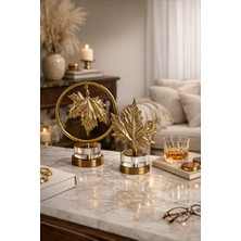 Vinner Altara Gold Yaprak Dekoratif Obje Seti 2’li – Metal Cam Masa Üstü Ofis ve Salon Dekoru