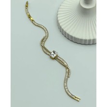 Biju Yılmaz Çelik Gold Baget Taşlı Su Yolu Bileklik - 25-BLK114