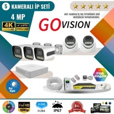 Go Vision 5'li 4mp 4K Ultra Hd Ip Güvenlik Kamera Seti (Gece Görüşlü, Dış Mekan Uyumlu)