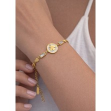 Biju Yılmaz Çelik Gold Kalpli Taşlı Yonca Bileklik - 26BLK06