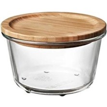 IKEA 600 ml 14X9 cm Yuvarlak Bambu Kapaklı Vakumlu Cam Gıda Saklama Kabı Cam - Bambu