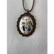 Hediyem Evime Sevgili Temalı Çini Kolye Siyah Deri Ipli