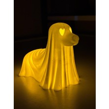 3D Baskı Hayalet Köpek LED Gece Lambası – Dekoratif Işıklı Köpek Figürü – Pilli Mumluk – Masa Lambası