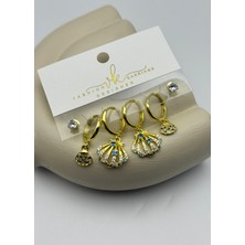 Biju Yılmaz Vip Gold Taşlı Deniz Kabuğu 6'lı Küpe - 26VIPKP49