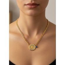 Biju Yılmaz Çelik Gold Yaprak Desenli Yarım Kolye - 25-CLKK04