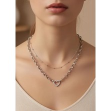 Biju Yılmaz Çelik Silver Ikili Kalp Kolye - 25-CLKK232