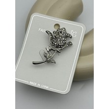 Biju Yılmaz Vip Silver Taşlı Gül Broş - 26BRS12