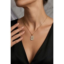 Lykos Çelik Zincir Altın Renk Zirkon Taşlı Kutup Yıldızlı Vintage Kolye