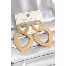 Bazarhane 316L Çelik Gold Renk Kalp Model Kadın Küpe