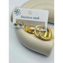 Biju Yılmaz Çelik Gold 6'lı Taşlı Halka Küpe - 25-CLK87