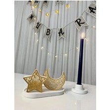 Verda Desing Ramazan Islam Figürlü Ay ve Yıldız Şekilli Altın Boyalı El Yapımı Dekoratif Tasarım Mum Seti (2 Li)