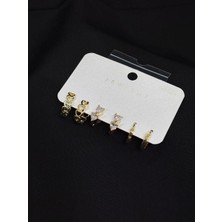 Melisa Takı & Aksesuar 316L Çelik Jewelry Gold Renk 6lı Set Zirkon Taşlı Küpe