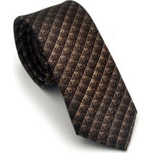 Gaffy Kahverengi Küp Desenli Bej Dokuma Kumaş Mendilli Slim Fit Kravat // SDK-2605-6