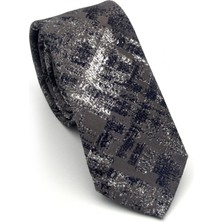 Gaffy Lacivert Desenli Gri Dokuma Kumaş Mendilli Slim Fit Kravat // SDK-2608-3