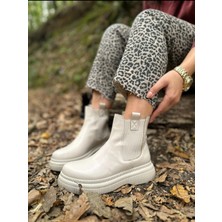 Akça Shoes Krem Düz Lastikli Bot