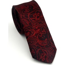 Gaffy Siyah Şal Desenli Kırmızı Dokuma Kumaş Mendilli Slim Fit Kravat // SDK-2607-4