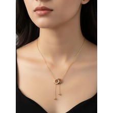 Biju Yılmaz Çelik Gol Taşlı Halka Kolye - 26CLKO08