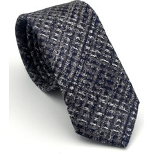 Gaffy Gri Desenli Lacivert Dokuma Kumaş Mendilli Slim Fit Kravat // SDK-2602-2