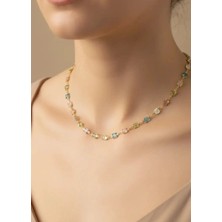 Biju Yılmaz Çelik Gold Renkli Kare Taşlı Kolye - 25-CLKK157