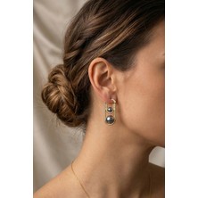 Lykos Çelik Gold Kadın Geometrik Füme Inci Detaylı Küpe