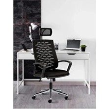 Ofis Makam Sandalyesi Siyah Fileli Bilgisayar Ofis Çalışma Sandalyesi Koltuğu Makam Koltuğu