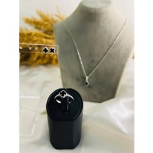 Lumiera Silver 925 Ayar Gümüş Siyah Renk Şans Yoncası Kadın Kolye, Küpe ve Yüzük Seti -Şık Tasarım