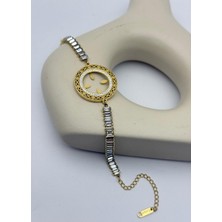 Biju Yılmaz Çelik Gold Baget Taşlı Su Yolu Tasarım Çeyreklik Bileklik - 26BLK23