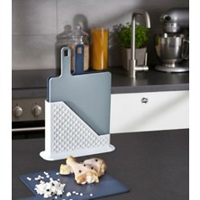 Moi 4 Parça Standlı Kesme Tahtası Seti - Çoklu Doğrama Tahtası Ekmek Sebze Et Kesim Panosu Mavi