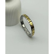 Biju Yılmaz Çelik Silver Italyan Gold Şeritli Nomi Bileklik - 25-BLK93