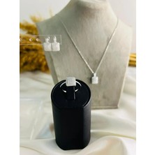 Generic 925 Ayar Gümüş Kadın Üçlü Set -  Küpe - Kolye Ucu ve Yüzük Seti Baget Model