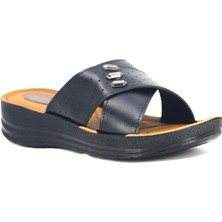 Tarzbu Ortopedik Tabanlı Kadın Günlük Terlik, Siyah, Çapraz Bantlı, Dekoratif Süslemeli, Rahat Taban TARZRIS5757