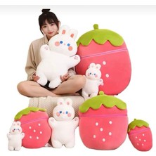 Nivora Peluş Çilek Tavşan Peluş Oyuncak Peluş Tavşan Fermuarlı Sevgiliye Özel Hediyelik Yumuşak 40 cm