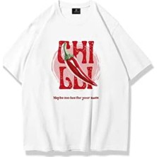 Trendiz  Beyaz Chilli Too Hot For Your Taste Tshirt Pamuklu Kısa Kol Günlük Stil Oversize