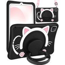 Five-E Apple iPad Air 11 Inc M4 (2026) Çocuklar Için Askılı Standlı 3D Kedi Figürlü Silikon Kılıf