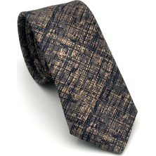 Gaffy Lacivert Bej Kırcıl Desenli Gri Dokuma Kumaş Mendilli Slim Fit Kravat // SDK-2610-3