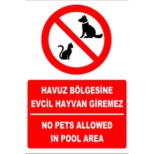 Tembel Baykuş Havuz Bölgesine Evcil Hayvan Giremez Türkçe-Ingilizce Uyarı Levhası 20X30 cm Forex