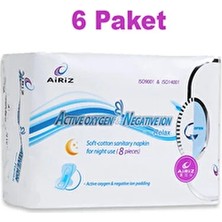 Airiz Gece Pedi 8'li - Active Oxygen & Negative Ion - Uzun, Süper Emici, Hijyenik Ped X6 Paket