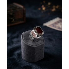 Lumiera Silver 925 Ayar Gümüş Bordo Taşlı Erkek Yüzük – El Işçiliği/ Ölçü No: 26