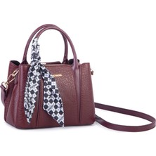 Nas Bag Şık Fularlı Mini  El ve Omuz Çantası Bordo Victoria